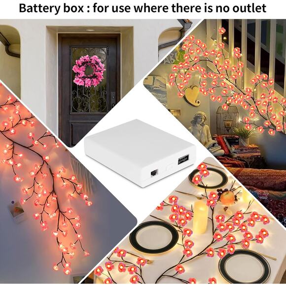 Cherry Blossom Willow Vine Lights 4FT 48 LED Pink Tree Branch Fairy Wall Decor - Picture 7 of 8